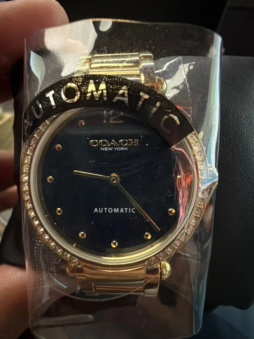 Coach Cary Automatic 34mm Gold Tone Crystal Bezel 14504579 New In Box